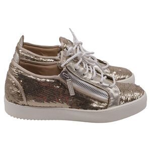 Giuseppe Zanotti Gail Sequined Sneakers in Metallic Gold Leather